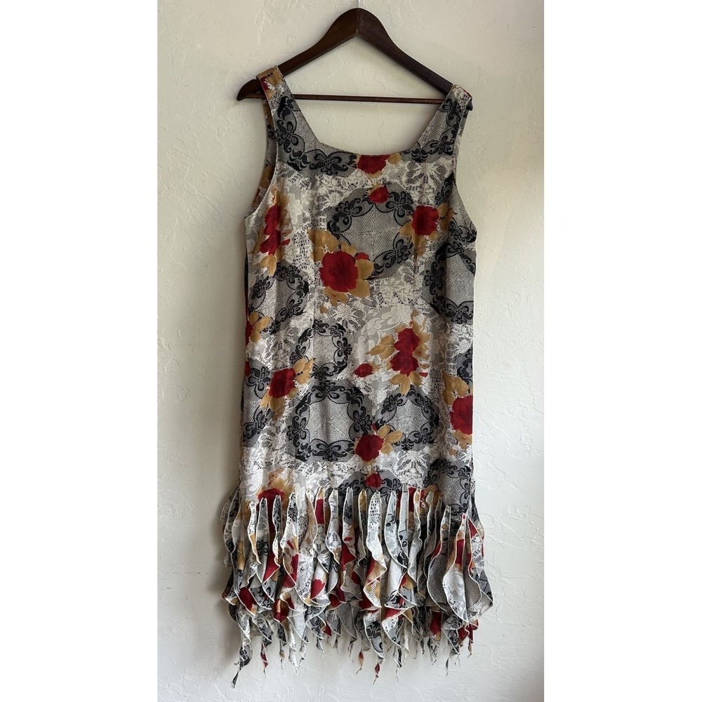 Vintage 90s Y2K Sharon Floral Midi Slip Dress 16 Ruffle Fairy Cottagecore Dainty